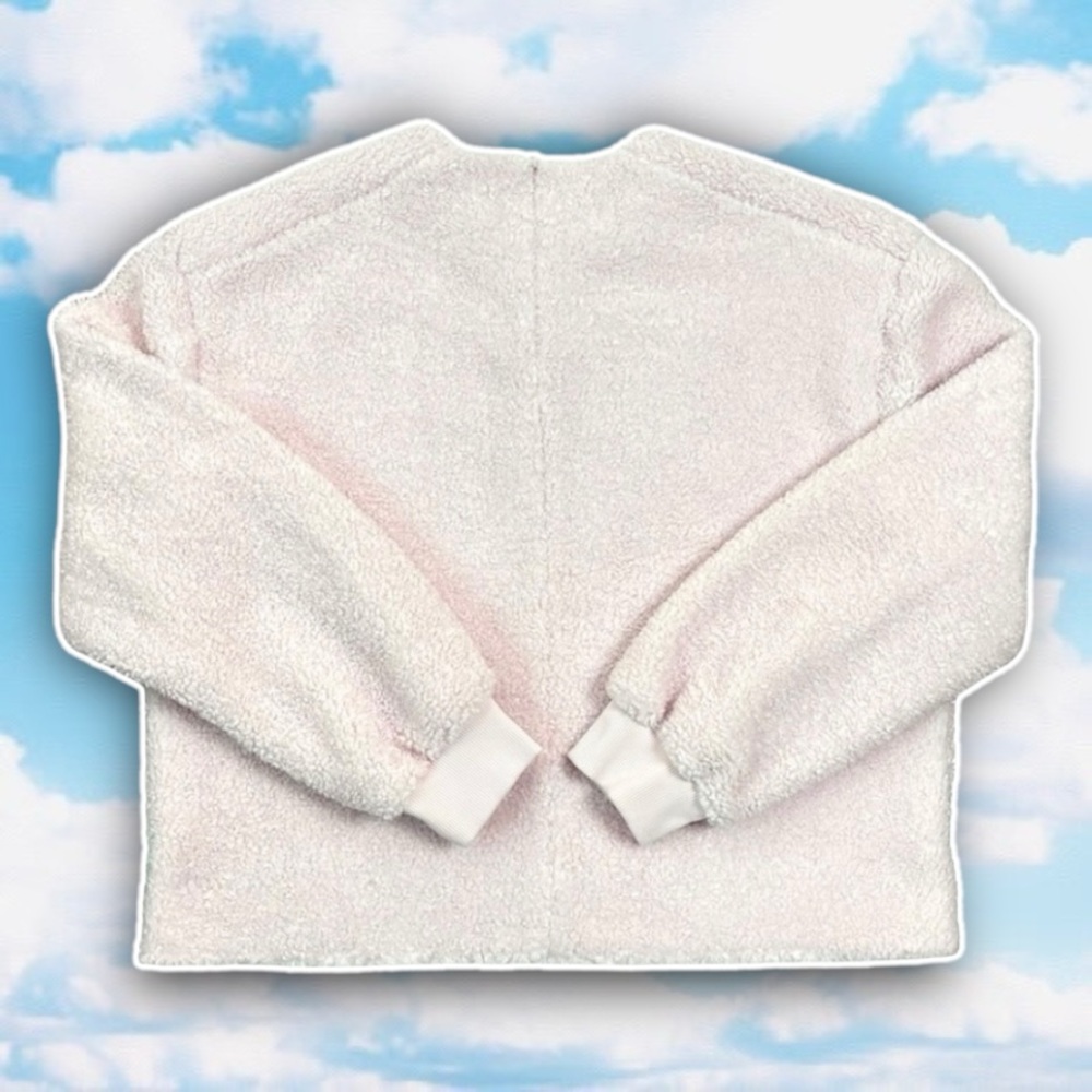 VINCE Oversized Cozy Fleece Pullover Sweater Blush Pastel Teddy Bear Faux Fur - Picture 10 of 16